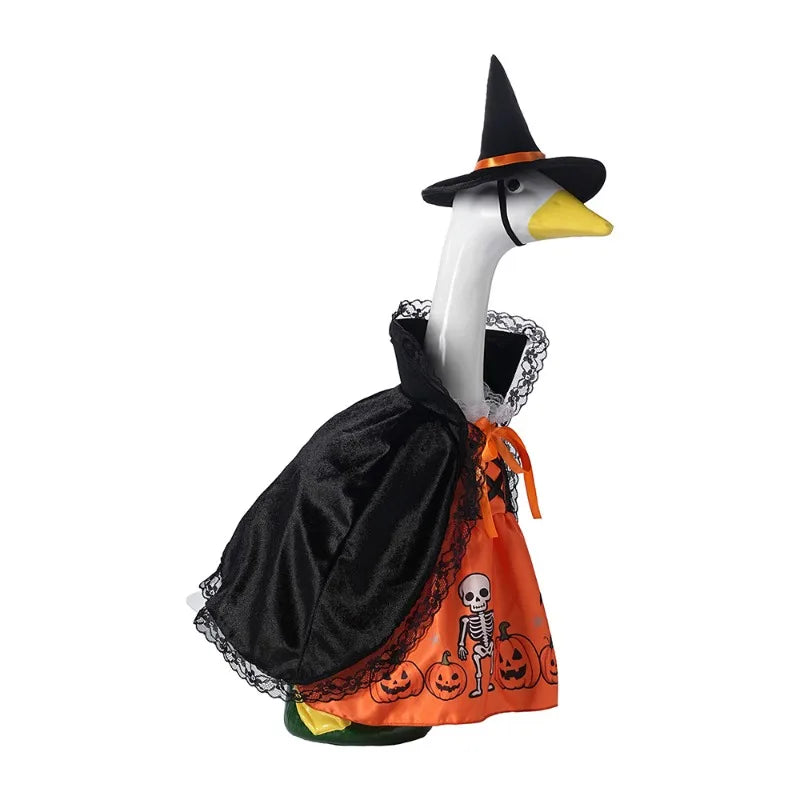 23 Inch Halloween Witch Goose Outfit for Large Porch Goose, Spooky Costume Clothes with Cape & Hat for Outdoor Yard Decor