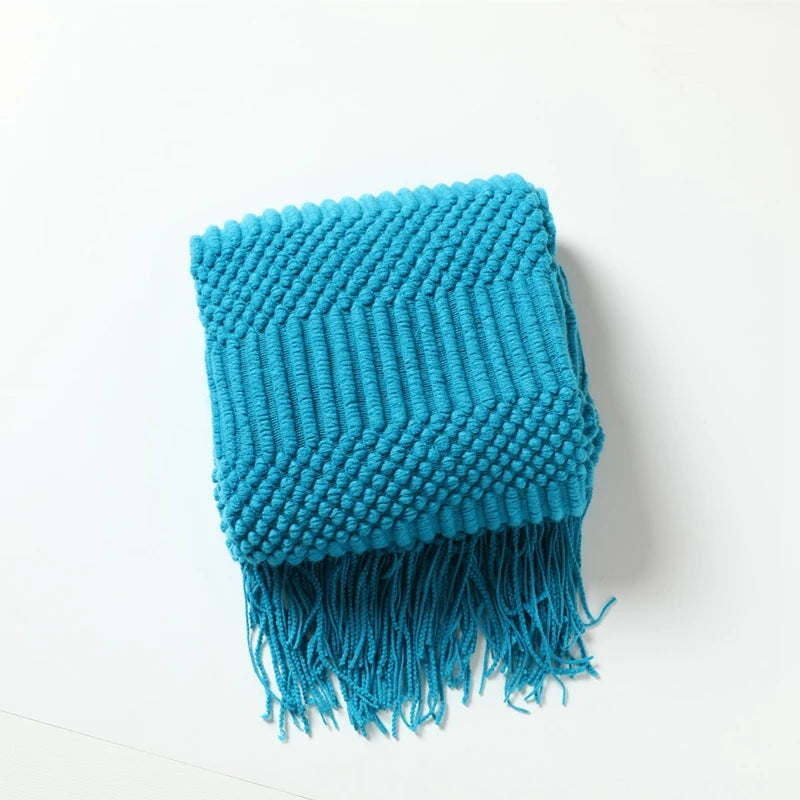 Rust Gift Nordic Knitted Blanket on the Bed Sofa Plaid Travel Nap Blankets Solid Color Soft Spring Summer Blanket with Tassels