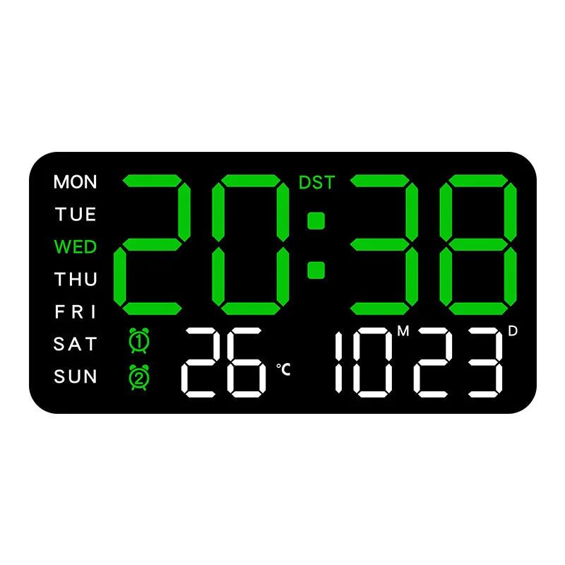 Large Digital Wall Clock Week Date Temperature Display Voice Control Table LED Alarm Clocks Brightness Adjustable 12/24H Clock