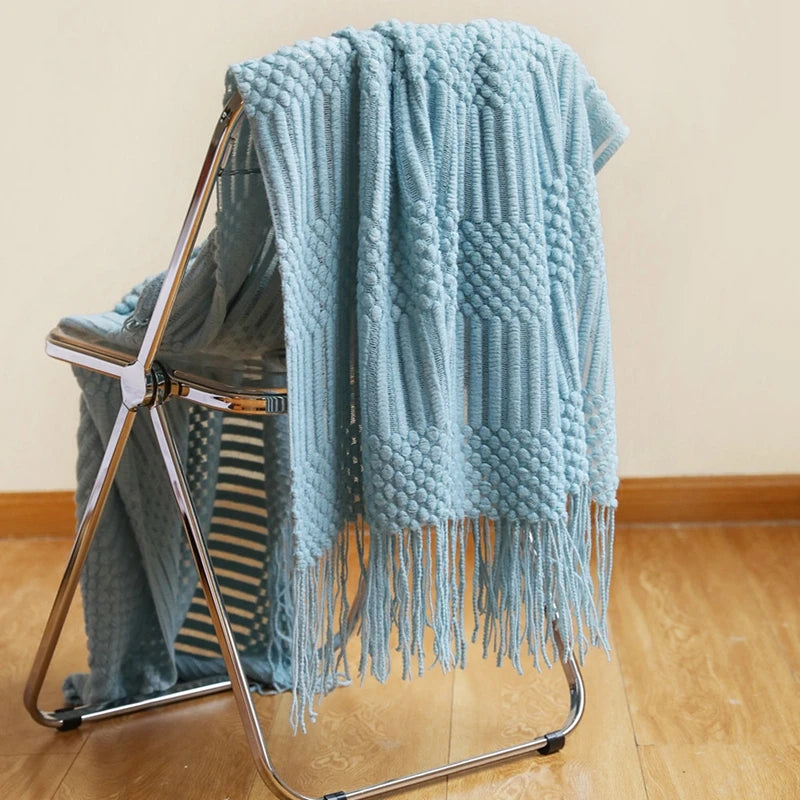 Rust Gift Nordic Knitted Blanket on the Bed Sofa Plaid Travel Nap Blankets Solid Color Soft Spring Summer Blanket with Tassels