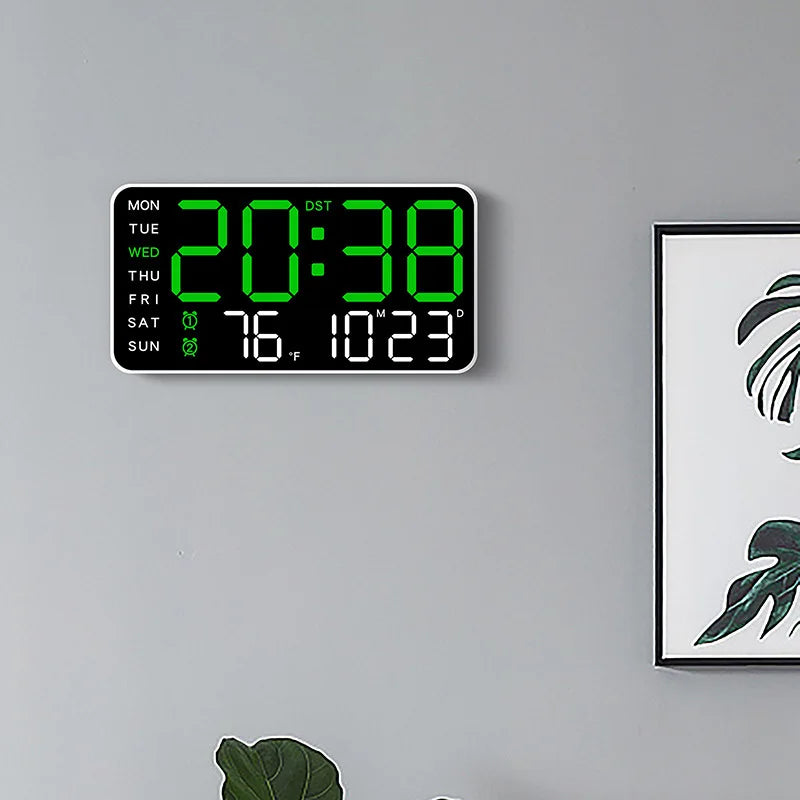 Large Digital Wall Clock Week Date Temperature Display Voice Control Table LED Alarm Clocks Brightness Adjustable 12/24H Clock