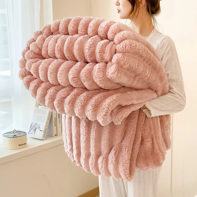 Thickened Wide Striped Flannel Multifunctional Blanket Autumn, Can Be Used As Bed Sheet Winter Blanket, Sofa Blanket,nap Blanket