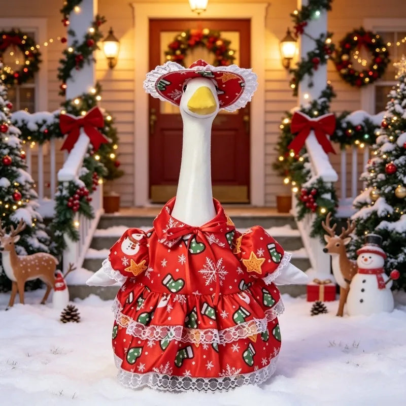 New Christmas Goose Costume With Hat Farmhouse Style Large White Goose Porch Yard Decor Outfit For Garden Front Door Ornament