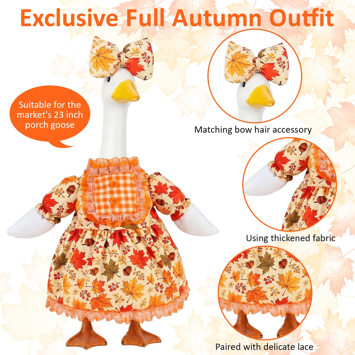 Fall Porch Goose Outfit Pumpkin Maple Leaf Print Lawn Goose Dress Costume Decorative Garden Statue Dress Up Clothes with