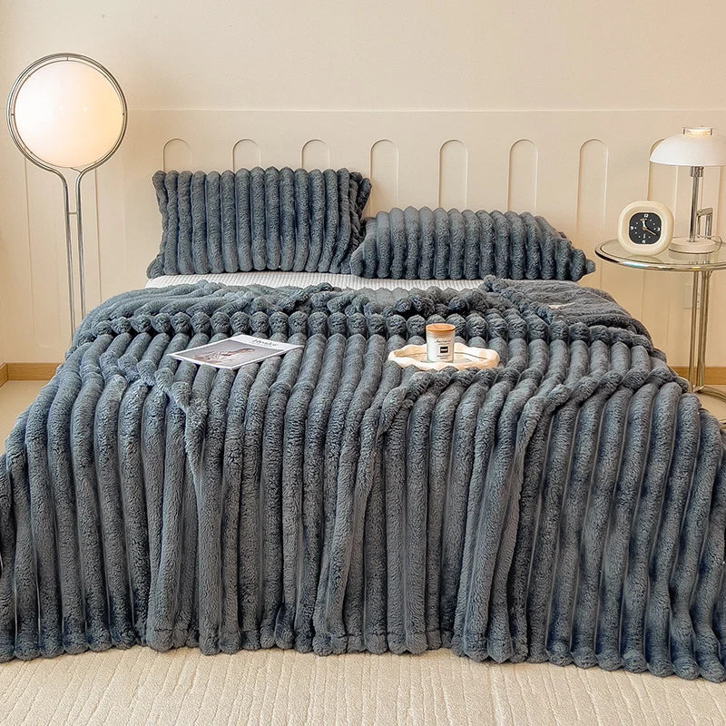 Thickened Wide Striped Flannel Multifunctional Blanket Autumn, Can Be Used As Bed Sheet Winter Blanket, Sofa Blanket,nap Blanket