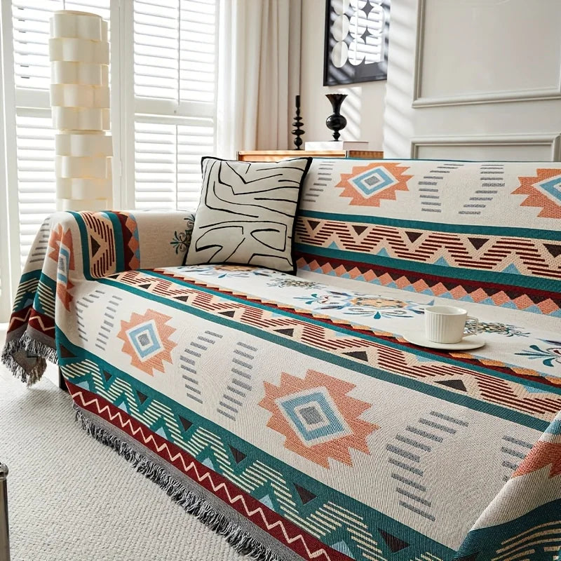 1pc Ethnic Sofa Cover Dustproof Sofa Blanket Four Seasons Universal Double Face Usable Pet Friendly Living Room Home Decor