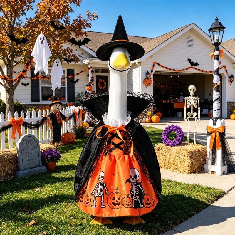23 Inch Halloween Witch Goose Outfit for Large Porch Goose, Spooky Costume Clothes with Cape & Hat for Outdoor Yard Decor