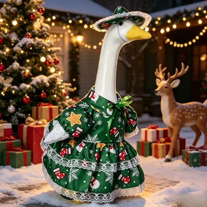 New Christmas Goose Costume With Hat Farmhouse Style Large White Goose Porch Yard Decor Outfit For Garden Front Door Ornament
