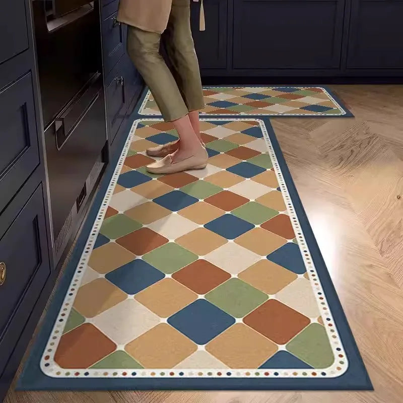 Kitchen Rug Pvc Waterproof Leather Carpet American Retro Style Carpets Long Floor Mats Non-slip Oil-proof Home Decoration Rugs
