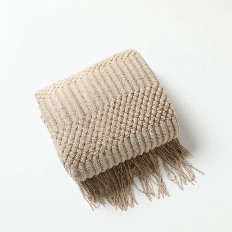 Rust Gift Nordic Knitted Blanket on the Bed Sofa Plaid Travel Nap Blankets Solid Color Soft Spring Summer Blanket with Tassels