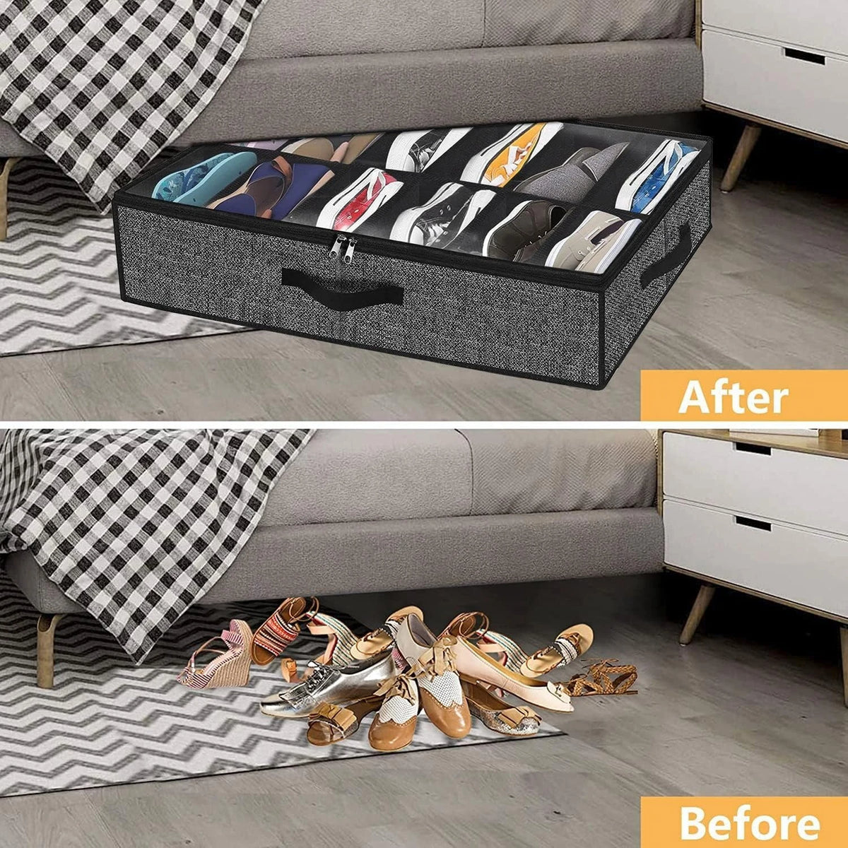 Sturdy Under Bed Shoe Storage Organizer Fit 12 Pairs Underbed Shoes Closet Storage Solution with Clear Window Breathable