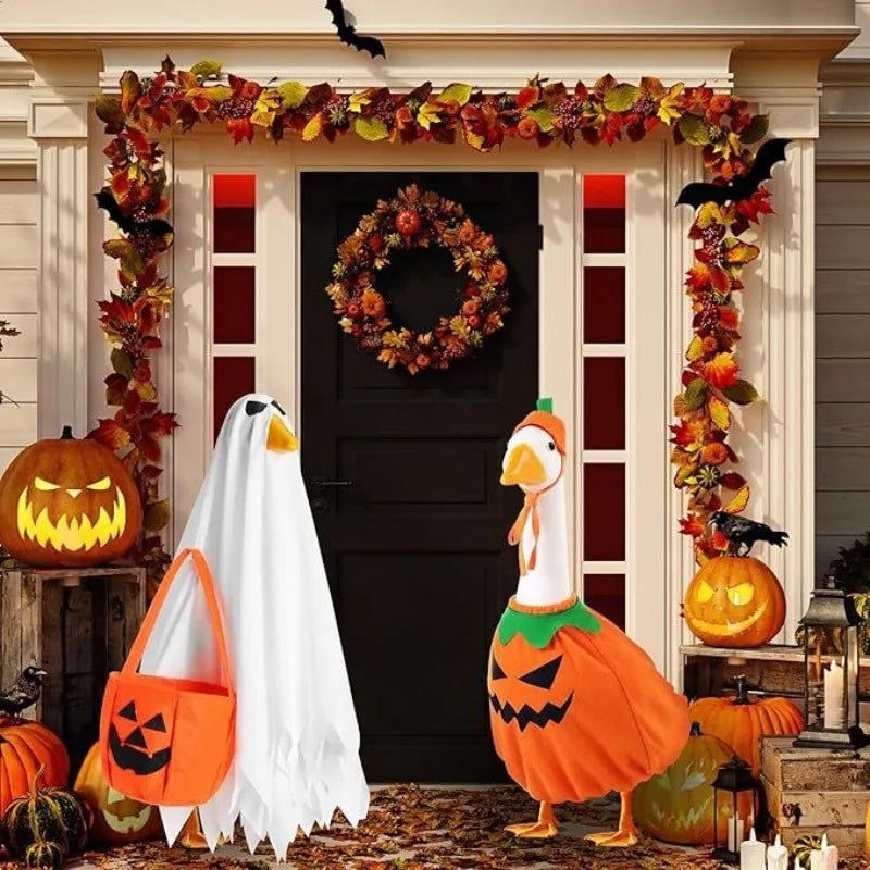 Halloween Porch Goose Costume Set Halloween Porch Outfit with Hat,Ghost Costume and Pumpkin Basket Christmas Party Decoration