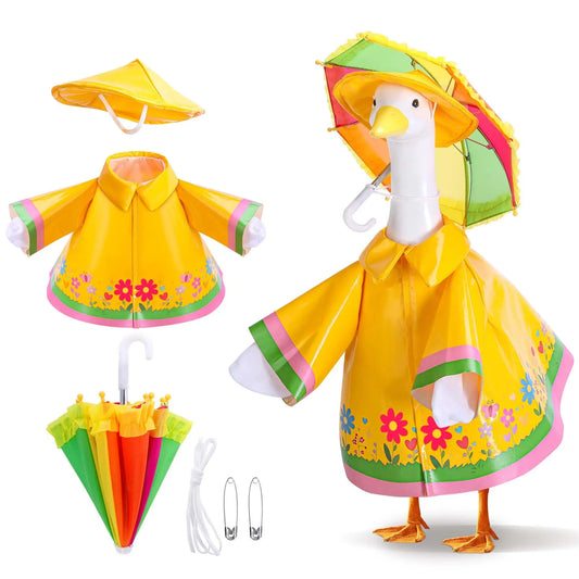 3 Pcs/Set Cute Porch Goose Raincoat Outfit with Colorful Umbrella Costume for 23 Inch Lawn Goose Statue Garden Patio Yard Decor