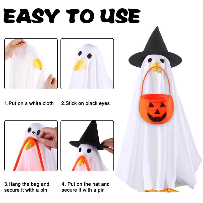 Halloween Porch Goose Costume Set Halloween Porch Outfit with Hat,Ghost Costume and Pumpkin Basket Christmas Party Decoration