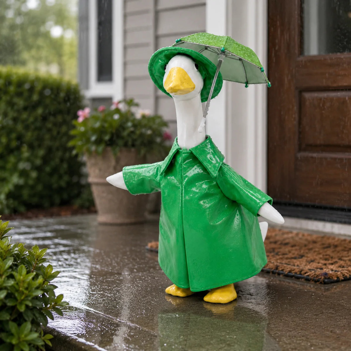 23 Inch Porch Goose Outfit Raincoat Set with Hat Umbrella Accessories Outdoor Garden Yard Decoration Goose Clothes No Statue