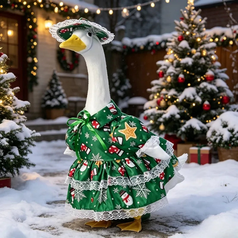 New Christmas Goose Costume With Hat Farmhouse Style Large White Goose Porch Yard Decor Outfit For Garden Front Door Ornament