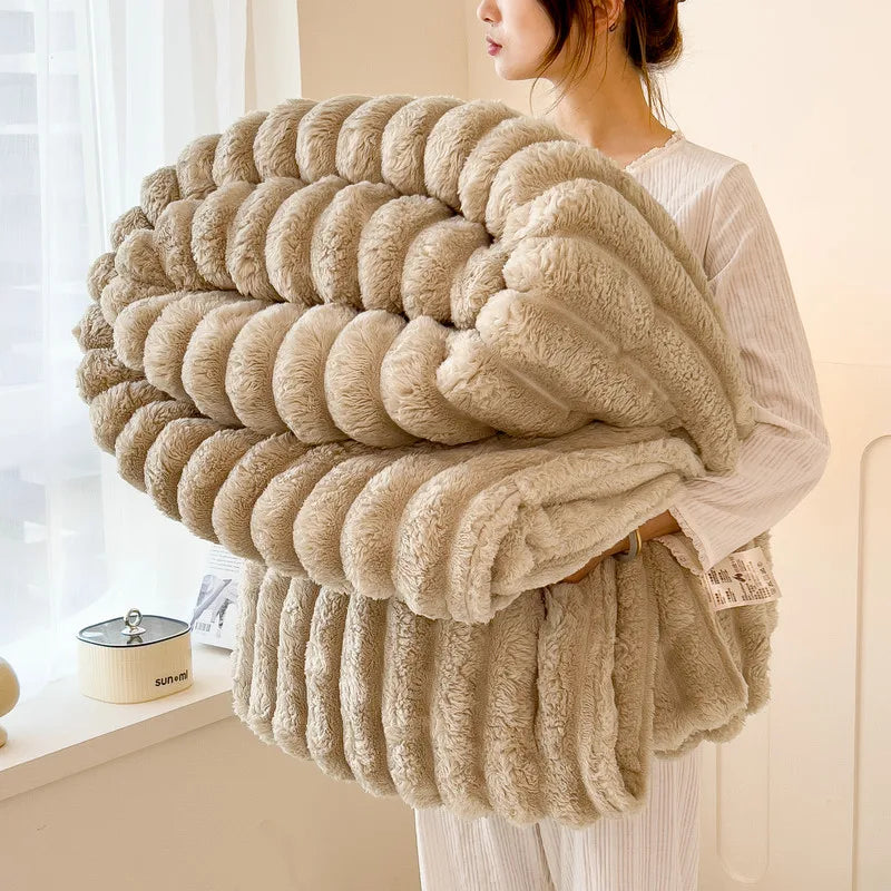 Thickened Wide Striped Flannel Multifunctional Blanket Autumn, Can Be Used As Bed Sheet Winter Blanket, Sofa Blanket,nap Blanket