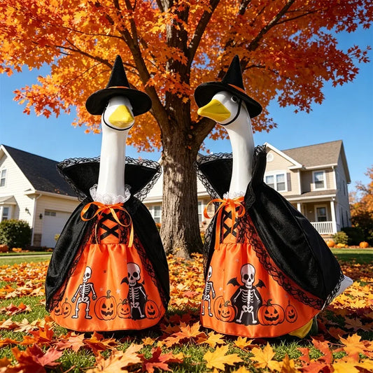23 Inch Halloween Witch Goose Outfit for Large Porch Goose, Spooky Costume Clothes with Cape & Hat for Outdoor Yard Decor