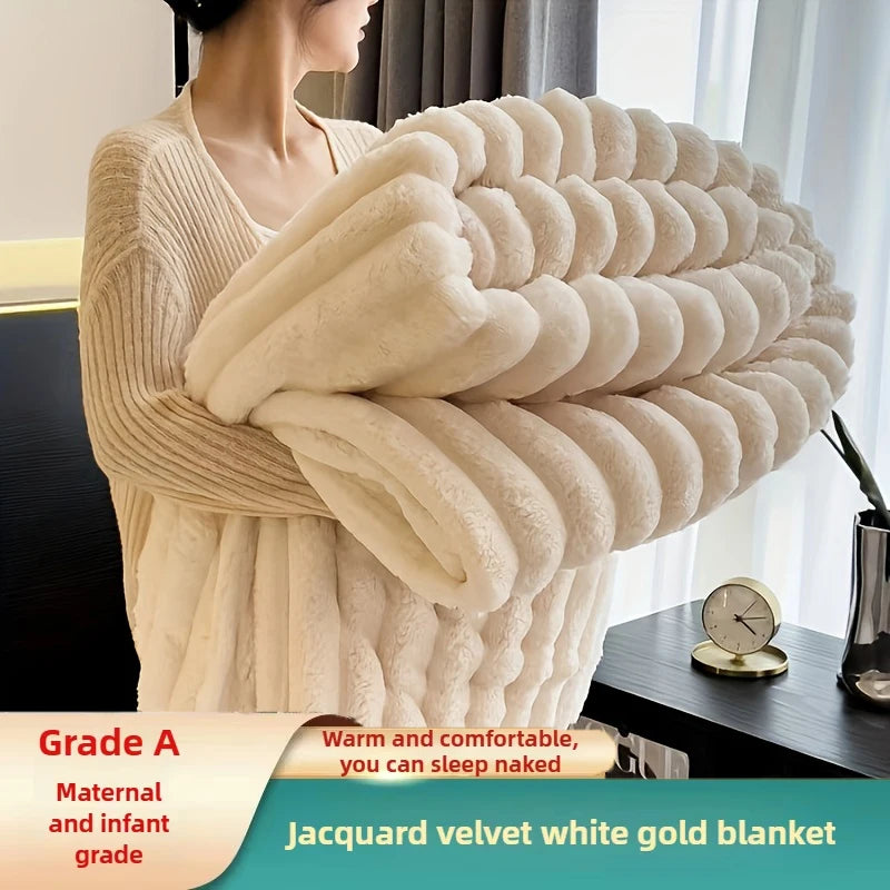 Luxury Soft Faux Rabbit Fur Throw Blanket Fluffy Warm Solid Color Plush Blanket for Sofa Bed Single Double Spring Autumn Plaid