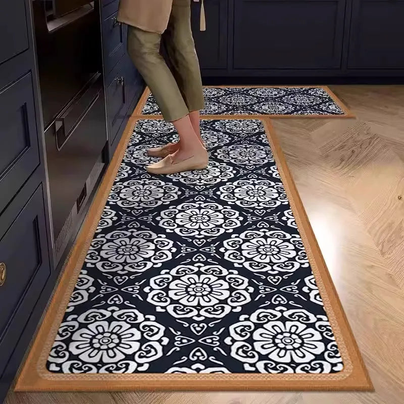 Kitchen Rug Pvc Waterproof Leather Carpet American Retro Style Carpets Long Floor Mats Non-slip Oil-proof Home Decoration Rugs