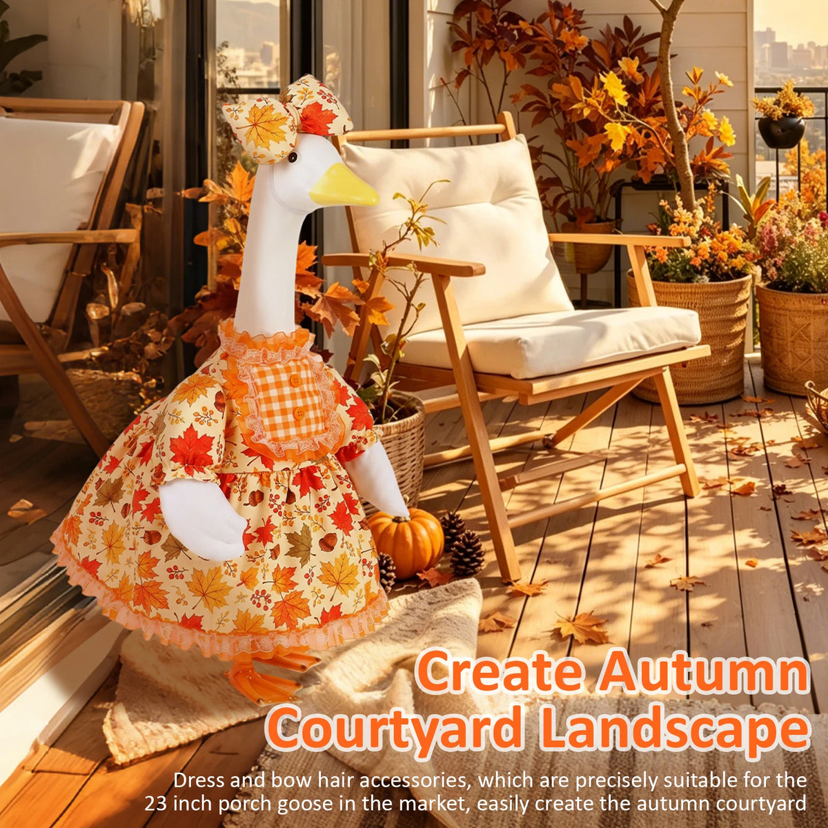 Fall Porch Goose Outfit Pumpkin Maple Leaf Print Lawn Goose Dress Costume Decorative Garden Statue Dress Up Clothes with