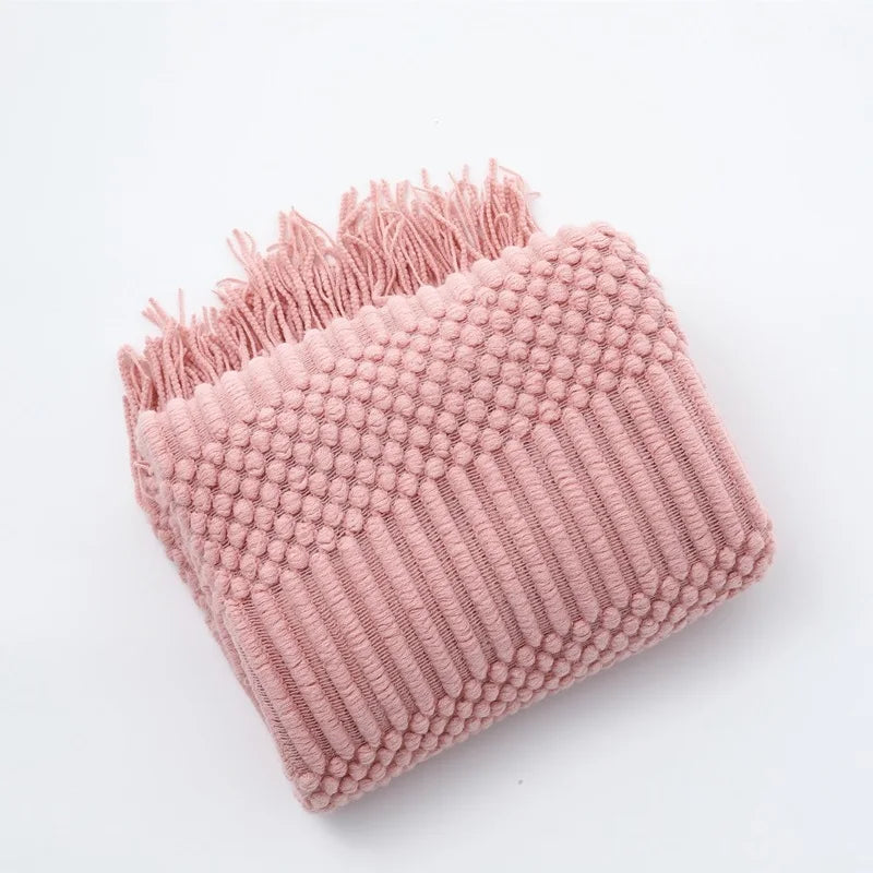 Rust Gift Nordic Knitted Blanket on the Bed Sofa Plaid Travel Nap Blankets Solid Color Soft Spring Summer Blanket with Tassels