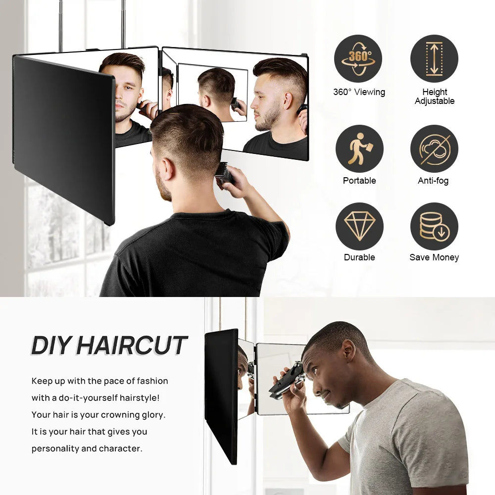 3-Way Mirror with LED 360 Trifold Hair Cut Mirror with Lighting Self Hairdressing Mirror For Hair Suitable For Haircut Styling
