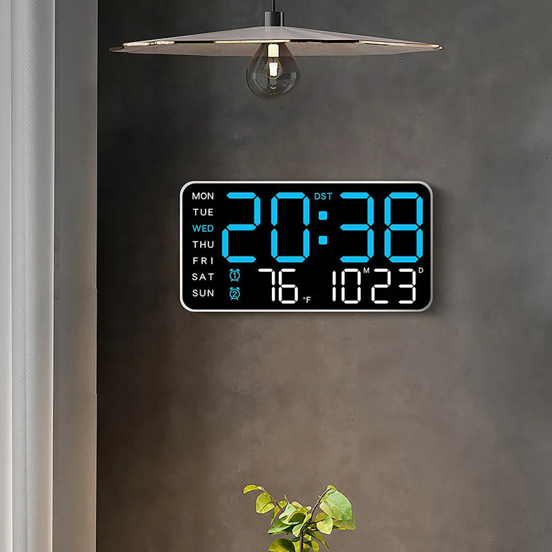 Large Digital Wall Clock Week Date Temperature Display Voice Control Table LED Alarm Clocks Brightness Adjustable 12/24H Clock