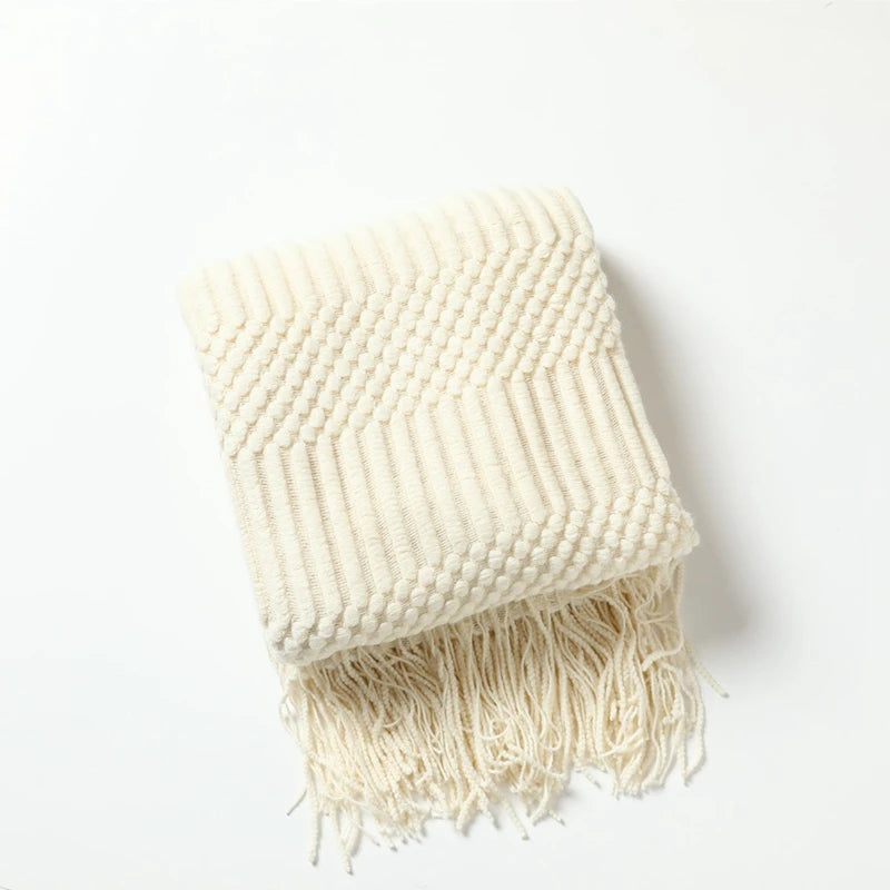 Rust Gift Nordic Knitted Blanket on the Bed Sofa Plaid Travel Nap Blankets Solid Color Soft Spring Summer Blanket with Tassels