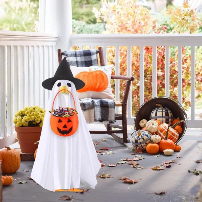 Halloween Porch Goose Costume Set Halloween Porch Outfit with Hat,Ghost Costume and Pumpkin Basket Christmas Party Decoration