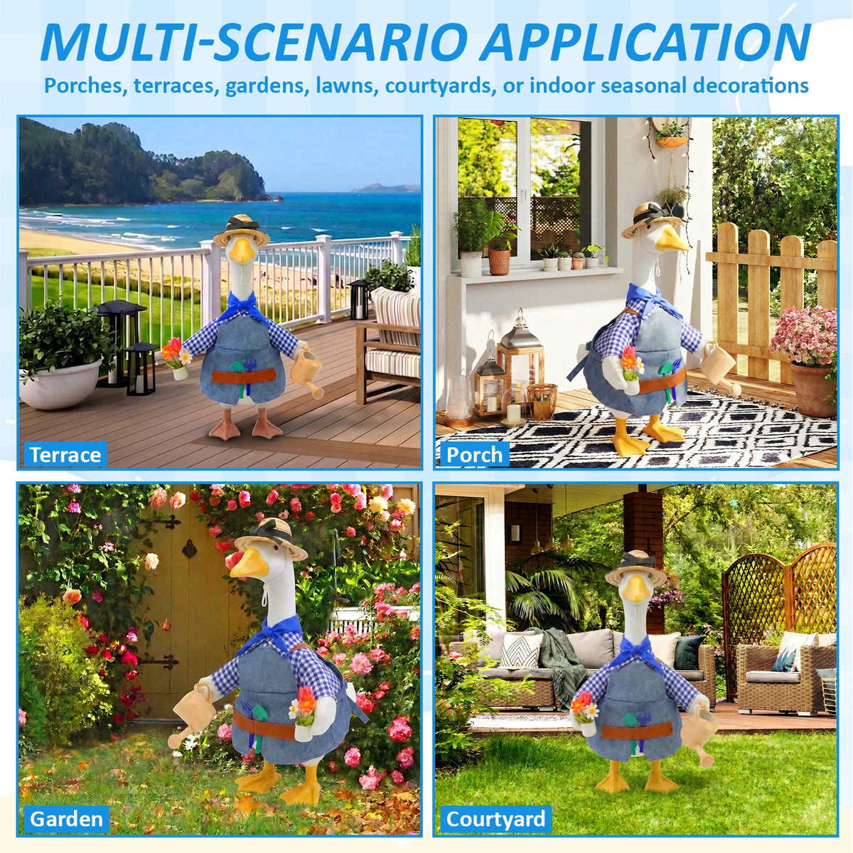 Gardener Porch Goose Outfit Decorative Goose Costume Set 23 Inch Cement Plastic Goose Statue Clothes for Lawn Patio Garden Decor
