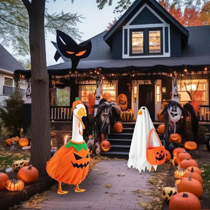 Halloween Porch Goose Costume Set Halloween Porch Outfit with Hat,Ghost Costume and Pumpkin Basket Christmas Party Decoration