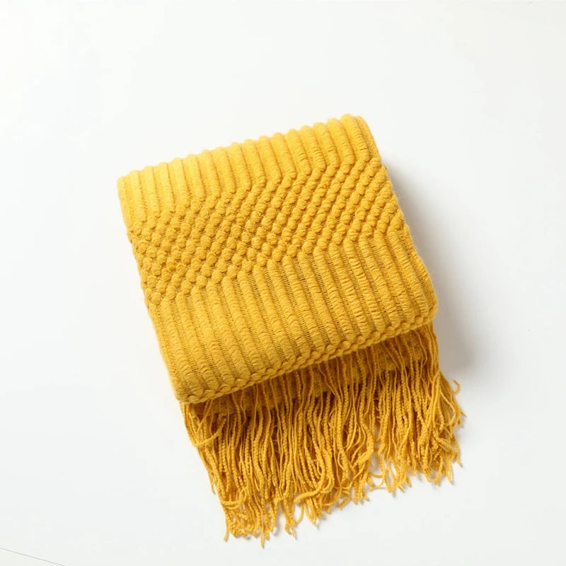Rust Gift Nordic Knitted Blanket on the Bed Sofa Plaid Travel Nap Blankets Solid Color Soft Spring Summer Blanket with Tassels