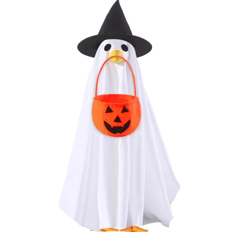 Halloween Porch Goose Costume Set Halloween Porch Outfit with Hat,Ghost Costume and Pumpkin Basket Christmas Party Decoration