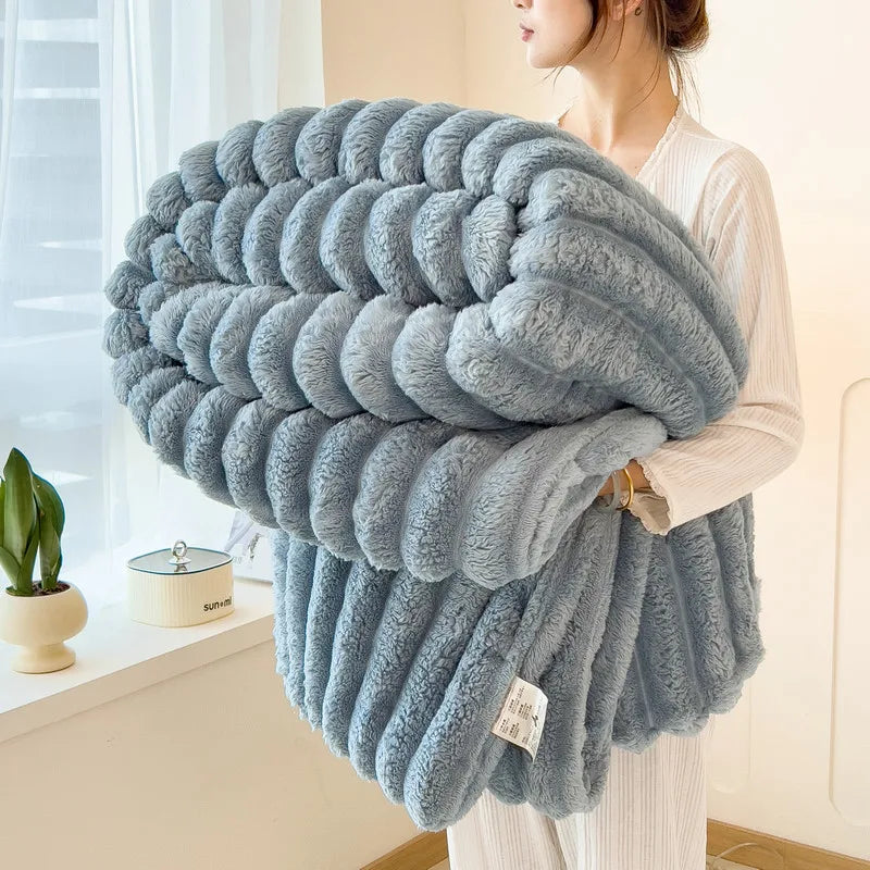 Thickened Wide Striped Flannel Multifunctional Blanket Autumn, Can Be Used As Bed Sheet Winter Blanket, Sofa Blanket,nap Blanket