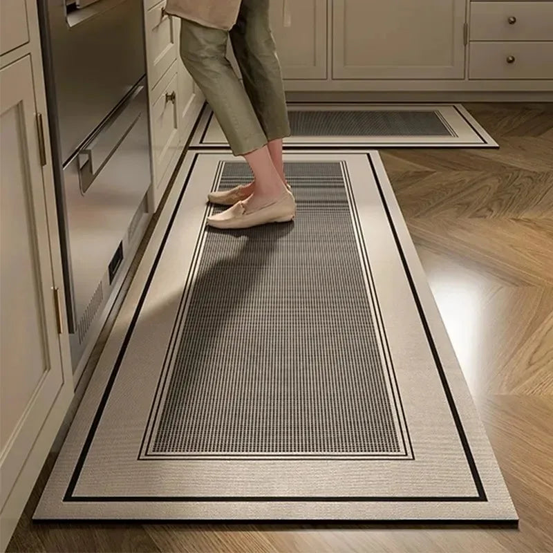 Kitchen Rug Pvc Waterproof Leather Carpet Green Flower Long Floor Mat Non-slip Oil-proof Minimalist Style Home Decoration Rugs