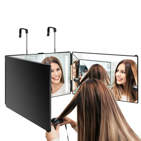 3-Way Mirror with LED 360 Trifold Hair Cut Mirror with Lighting Self Hairdressing Mirror For Hair Suitable For Haircut Styling
