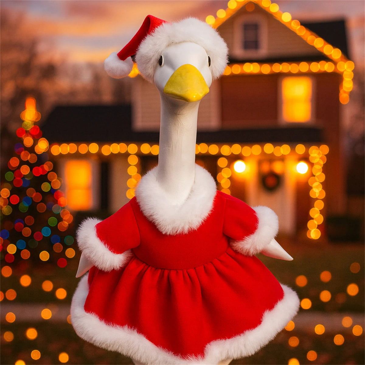 Seasonal Christmas Goose Outfit Festive Christmas Porch Clothes with Hat Cloak Design Seasonal Goose Outfit for Decor Elastic