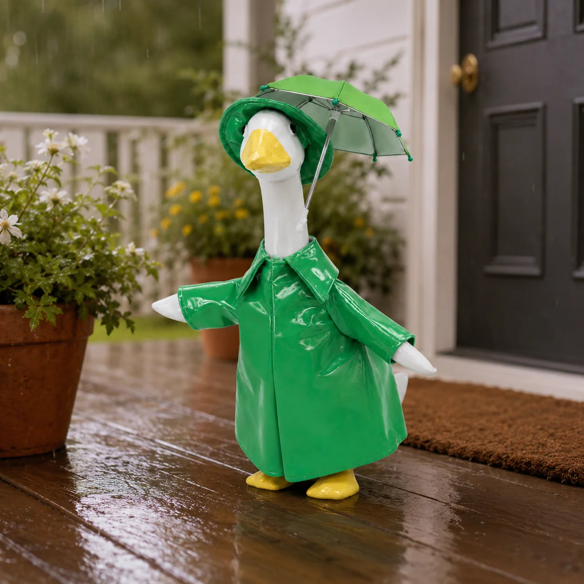 23 Inch Porch Goose Outfit Raincoat Set with Hat Umbrella Accessories Outdoor Garden Yard Decoration Goose Clothes No Statue