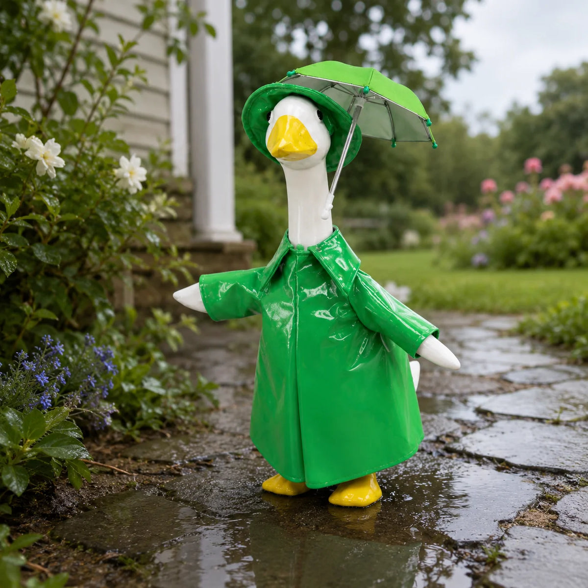 23 Inch Porch Goose Outfit Raincoat Set with Hat Umbrella Accessories Outdoor Garden Yard Decoration Goose Clothes No Statue
