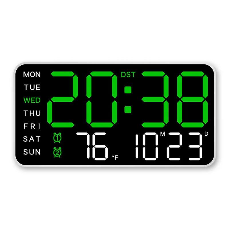 Large Digital Wall Clock Week Date Temperature Display Voice Control Table LED Alarm Clocks Brightness Adjustable 12/24H Clock