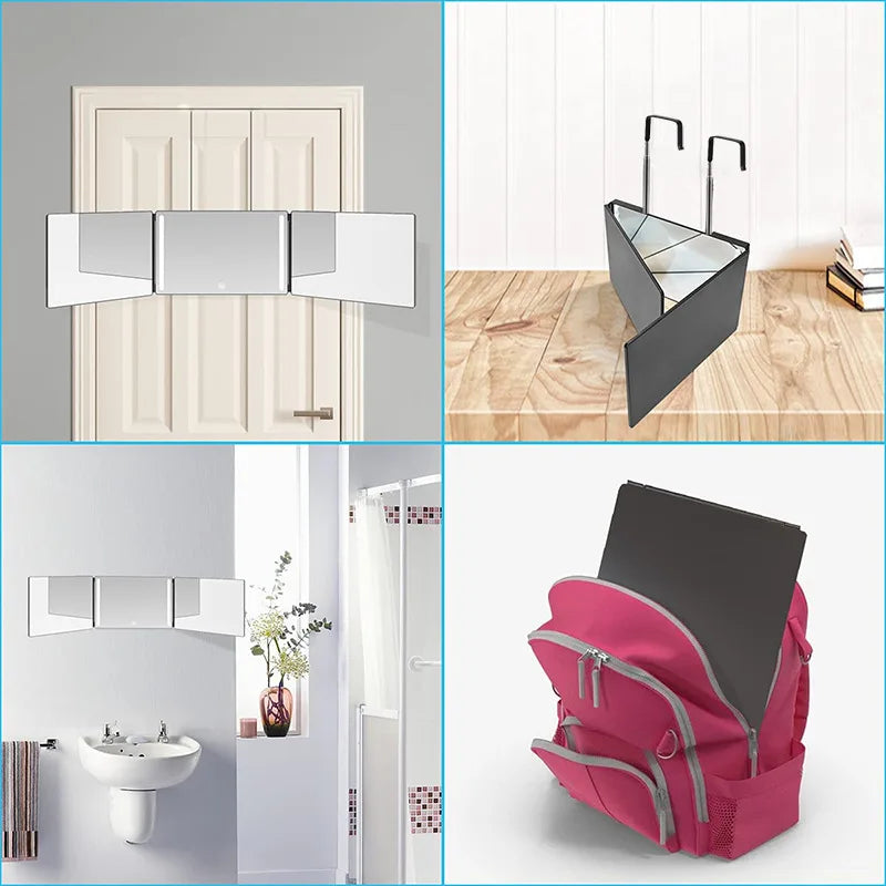 3-Way Mirror with LED 360 Trifold Hair Cut Mirror with Lighting Self Hairdressing Mirror For Hair Suitable For Haircut Styling