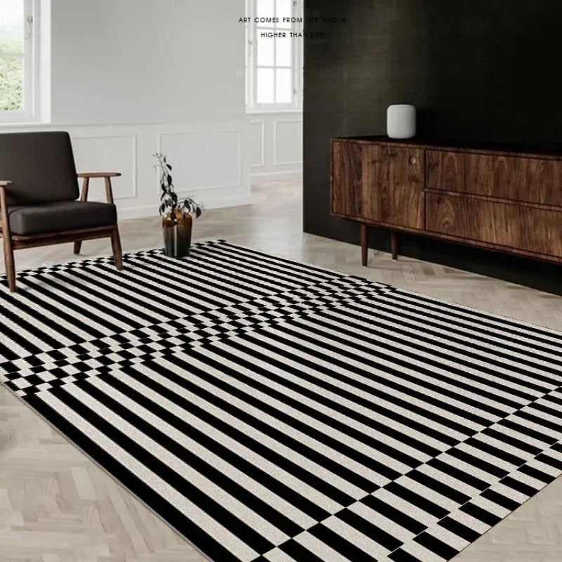 Classic Retro Black White Striped Living Room Carpet High Grade Thickened Soft Plaid Bedroom Carpets Living Room Rugs kовер 러그