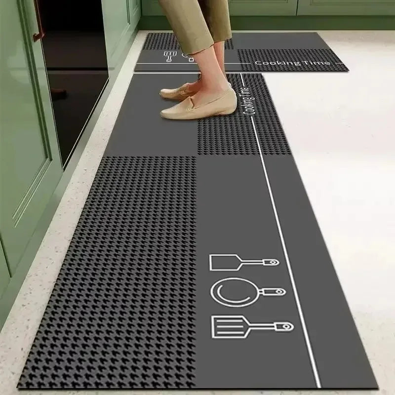 Kitchen Rug Pvc Waterproof Leather Carpet Green Flower Long Floor Mat Non-slip Oil-proof Minimalist Style Home Decoration Rugs