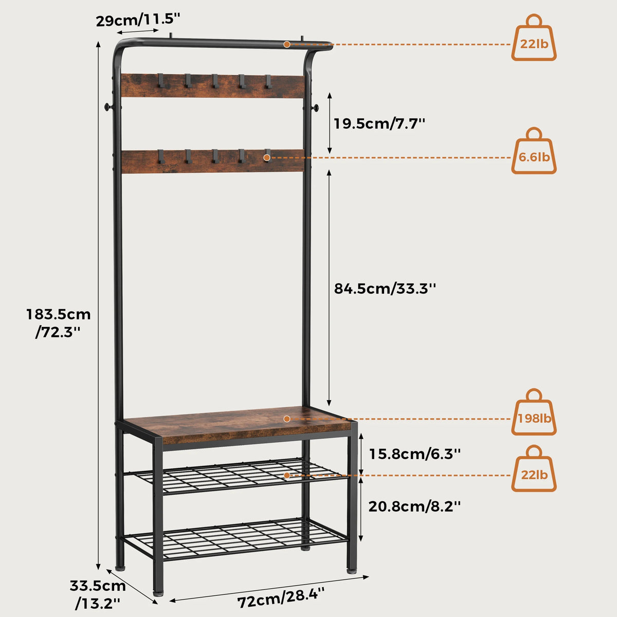 JHK 4-in-1 Coat Rack with Shoe Bench Entryway Bench with Shoe Storage Hooks Mudroom Storage Organizer with Shelves For Home