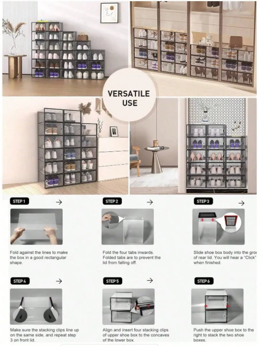 Stackable Transparent Shoe Storage Box - Front Opening Design, With Lid, Convenient To Use, 24pcs Combination