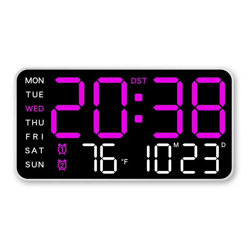 Large Digital Wall Clock Week Date Temperature Display Voice Control Table LED Alarm Clocks Brightness Adjustable 12/24H Clock