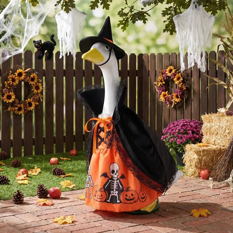 23 Inch Halloween Witch Goose Outfit for Large Porch Goose, Spooky Costume Clothes with Cape & Hat for Outdoor Yard Decor