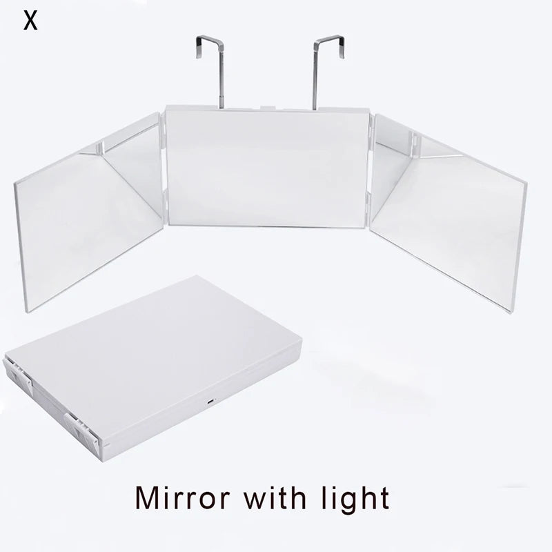 3-Way Mirror with LED 360 Trifold Hair Cut Mirror with Lighting Self Hairdressing Mirror For Hair Suitable For Haircut Styling