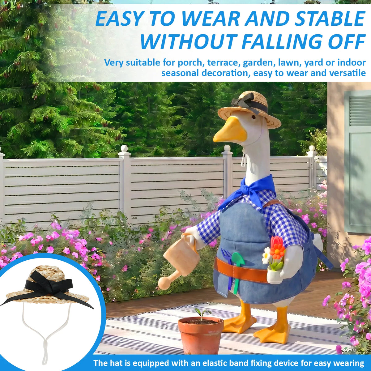 Gardener Porch Goose Outfit Decorative Goose Costume Set 23 Inch Cement Plastic Goose Statue Clothes for Lawn Patio Garden Decor